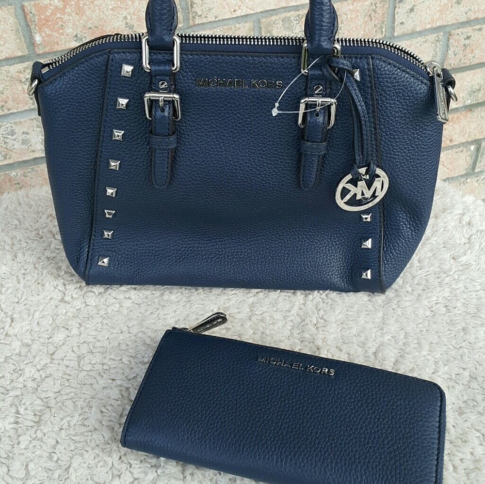 Michael Kors Ciara Studded Messenger Navy Bag
